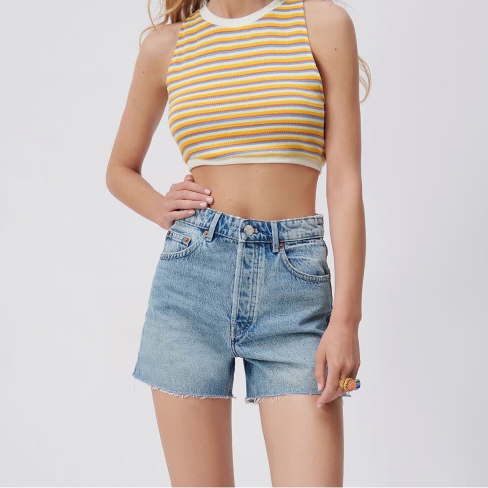 Zara high rise slit straight denim shorts